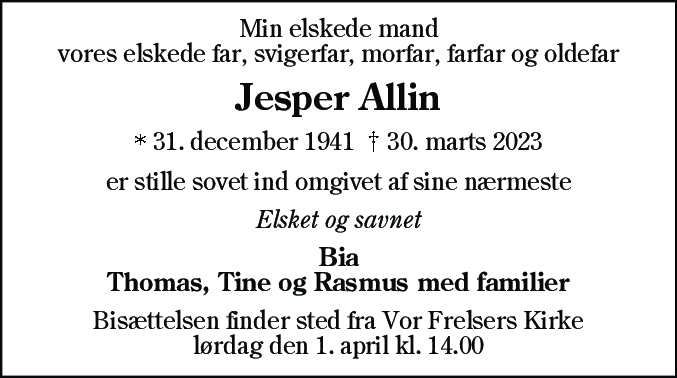 Dødsannonce for Jesper Allin