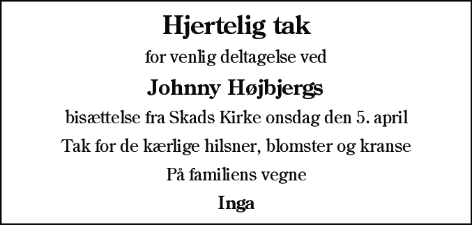 Dødsannonce for Johnny Højbjerg