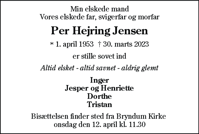 Dødsannonce for Per Hejring Jensen