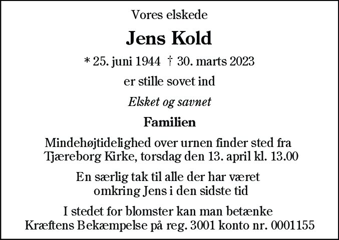 Dødsannonce for Jens Kold