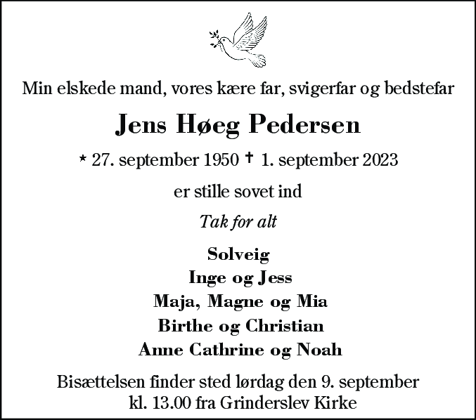 Dødsannonce for Jens Høeg Pedersen