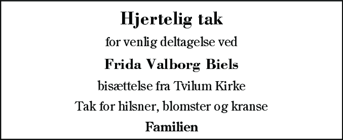 Dødsannonce for Frida Valborg Biel