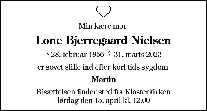Dødsannonce for Lone Bjerregaard Nielsen