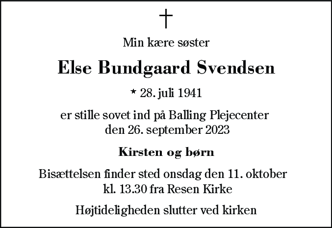 Dødsannonce for Else Bundgaard Svendsen