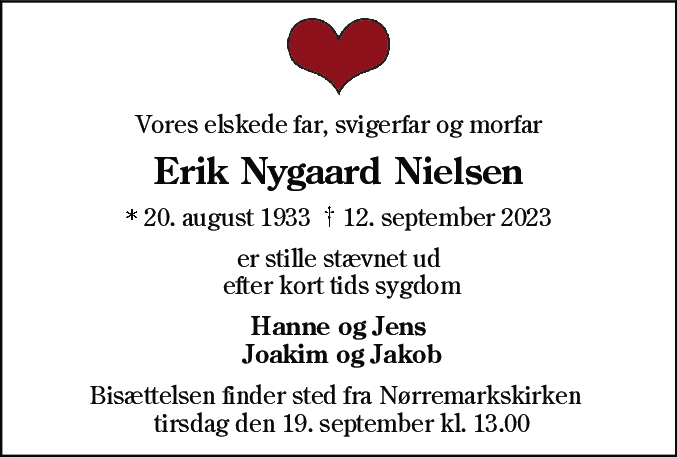 Dødsannonce for Erik Nygaard Nielsen