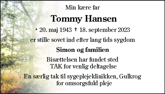 Dødsannonce for Jørgen Tommy Hansen