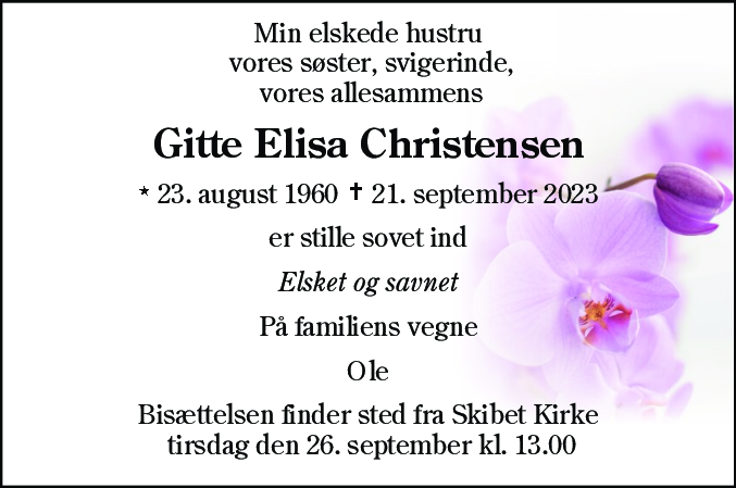 Dødsannonce for Gitte Elisa Christensen