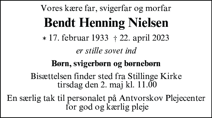 Dødsannonce for Bendt Henning Nielsen