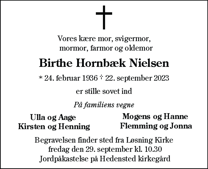 Dødsannonce for Birthe Hornbæk Nielsen