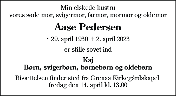Dødsannonce for Aase Pedersen