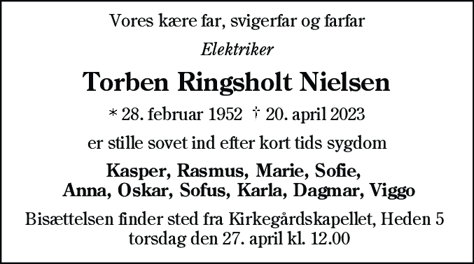 Dødsannonce for Torben Ringsholt Nielsen