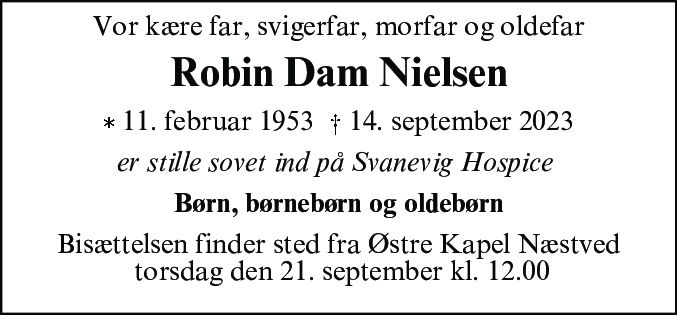 Dødsannonce for Robin Dam Nielsen