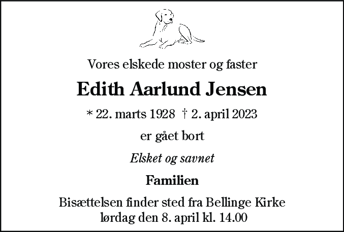 Dødsannonce for Edith Aarlund Jensen