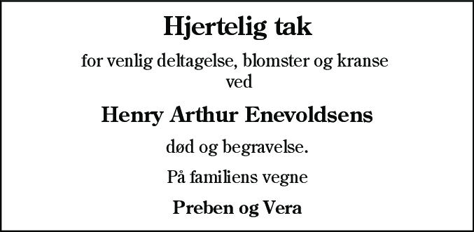 Dødsannonce for Henry Arthur Enevoldsen