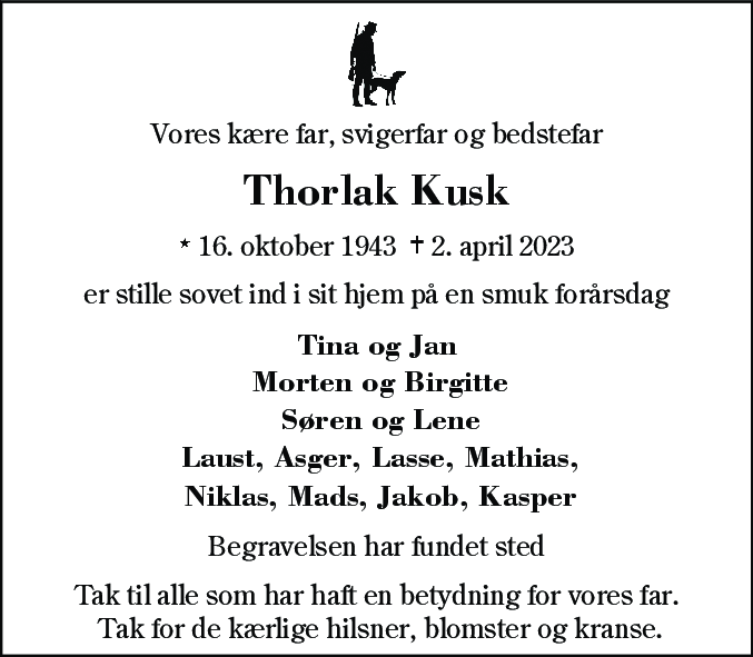 Dødsannonce for Helge Thorlak Ziegler Kusk