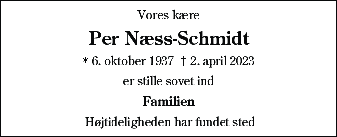 Dødsannonce for Per Næss-Schmidt