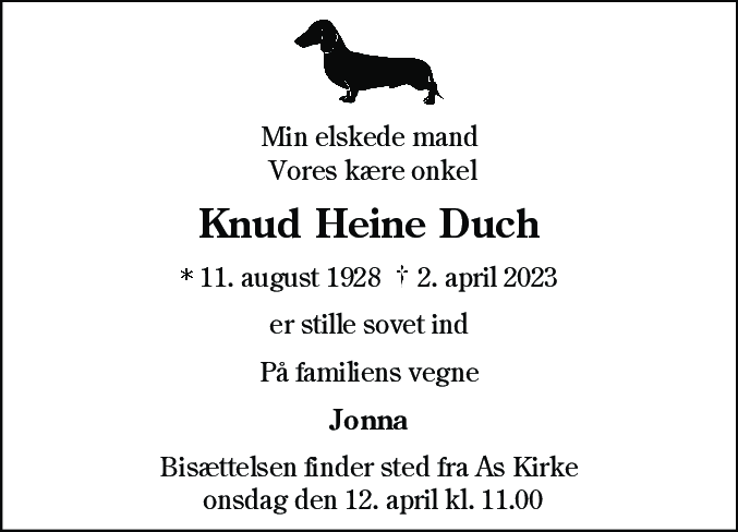 Dødsannonce for Knud Heine Duch
