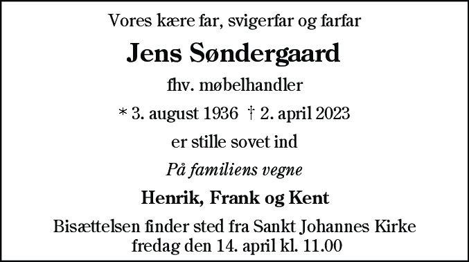 Dødsannonce for Jens Søndergaard