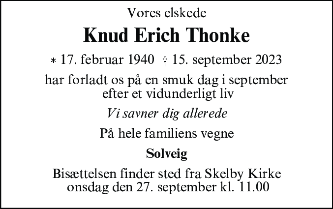Dødsannonce for Knud Erich Thonke