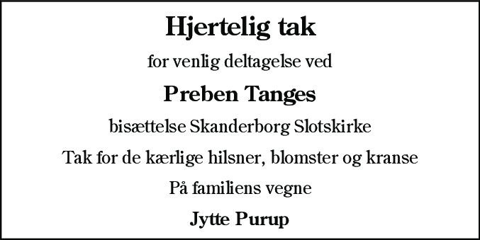 Dødsannonce for Preben Tange