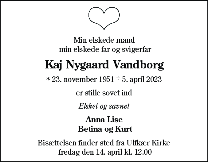 Dødsannonce for Kaj Nygaard Vandborg