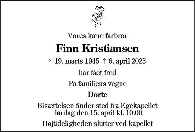 Dødsannonce for Finn Kristiansen