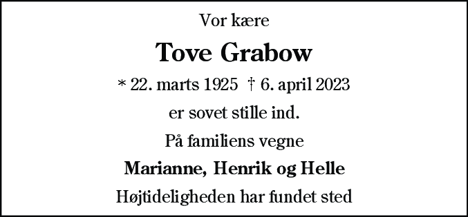 Dødsannonce for Tove Grabow