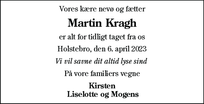 Dødsannonce for Martin Kragh