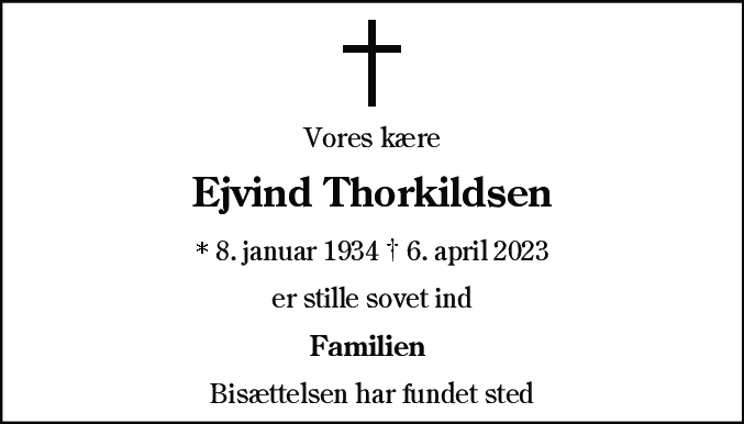 Dødsannonce for Ejvind Thorkildsen