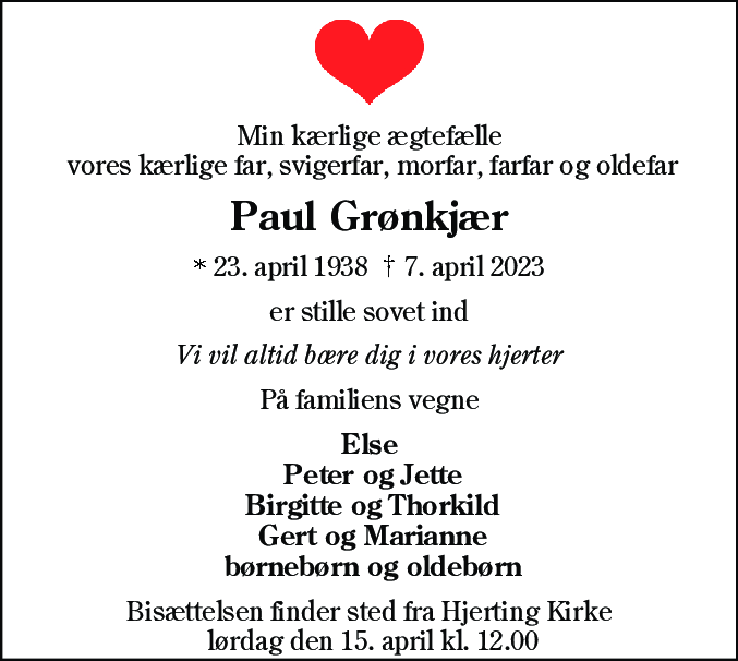 Dødsannonce for Paul Grønkjær
