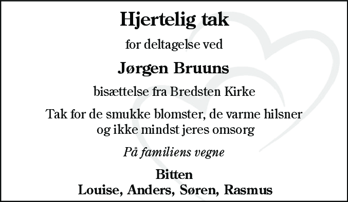 Dødsannonce for Jørgen Eriksen Bruun
