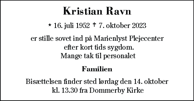 Dødsannonce for Kristian Ravn