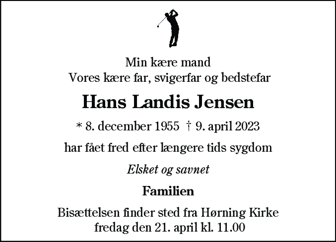 Dødsannonce for Hans Landis Jensen