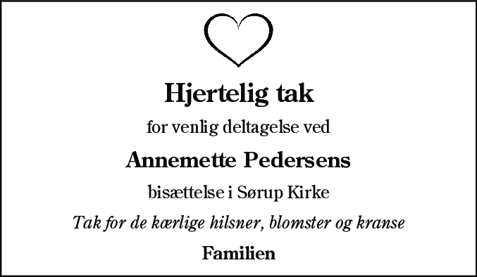 Dødsannonce for Annemette Pedersen