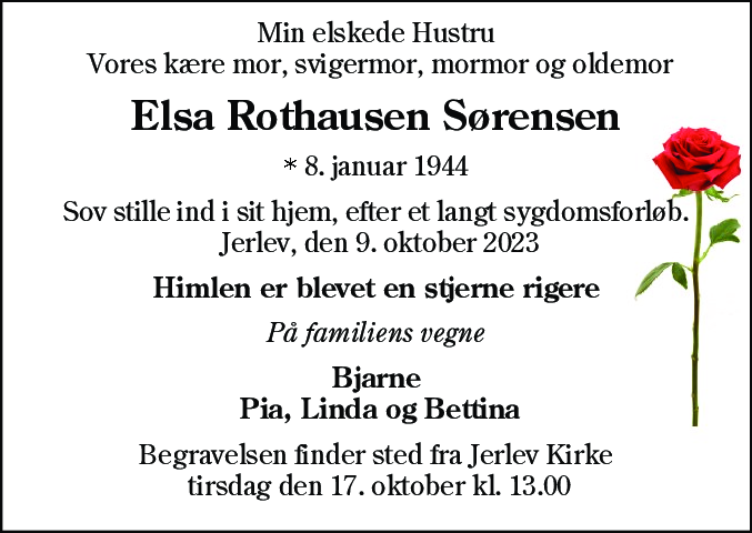 Dødsannonce for Elsa Rothausen Sørensen