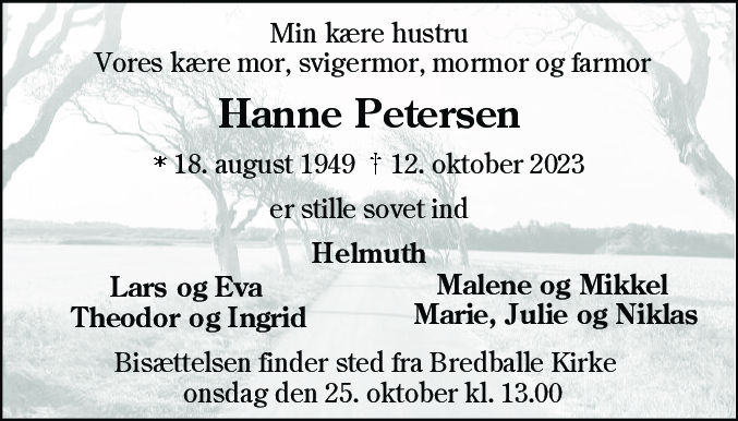 Dødsannonce for Johanne Petersen