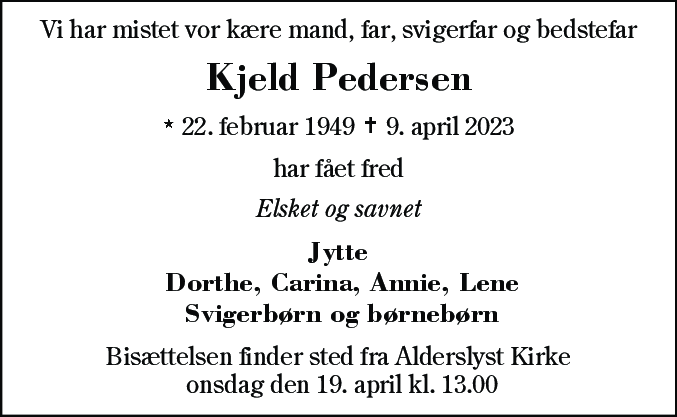 Dødsannonce for Kjeld Pedersen