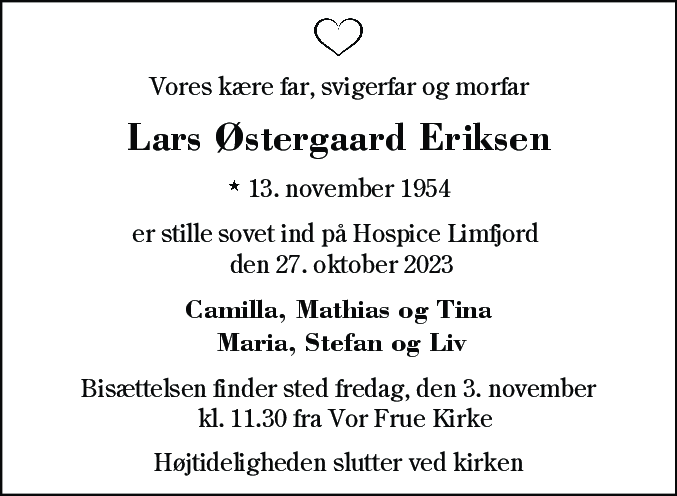 Dødsannonce for Lars Østergaard Eriksen