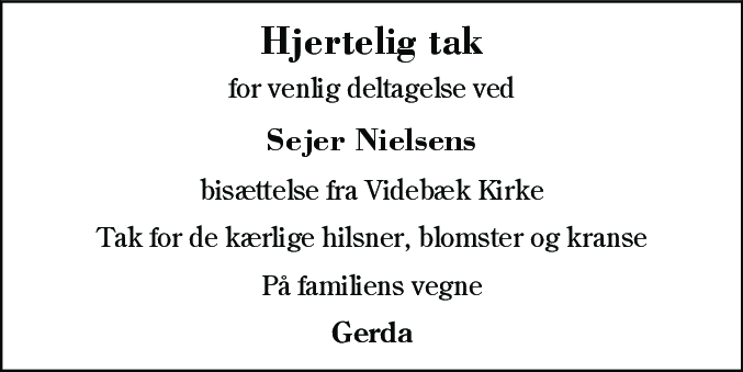 Dødsannonce for Sejer Nielsen