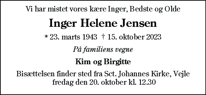 Dødsannonce for Inger Helene Jensen