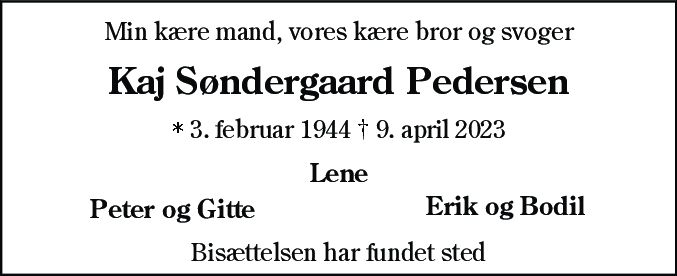 Dødsannonce for Kaj Søndergaard Pedersen