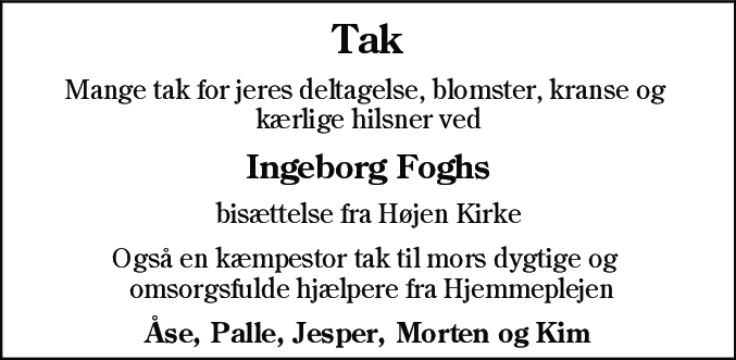 Dødsannonce for Ingeborg Fogh