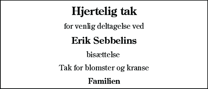 Dødsannonce for Erik Sebbelin
