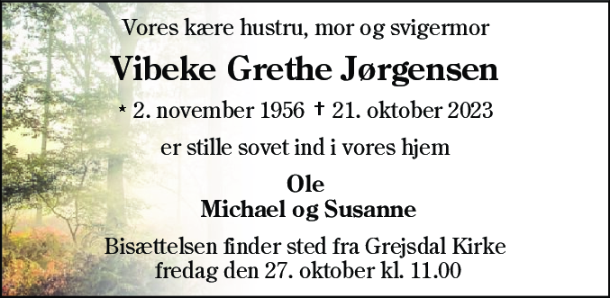 Dødsannonce for Vibeke Grethe Jørgensen