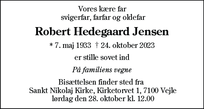 Dødsannonce for Robert Hedegaard Jensen