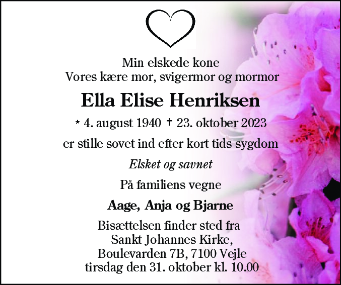 Dødsannonce for Ella Elise Henriksen