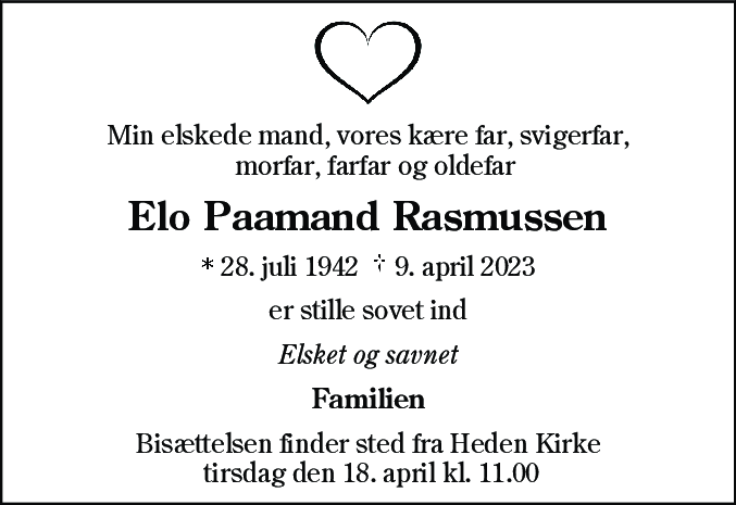 Dødsannonce for Elo Paamand Rasmussen