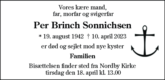 Dødsannonce for Per Brinch Sonnichsen