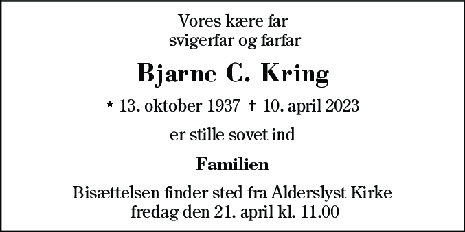 Dødsannonce for Bjarne Conradsen Kring