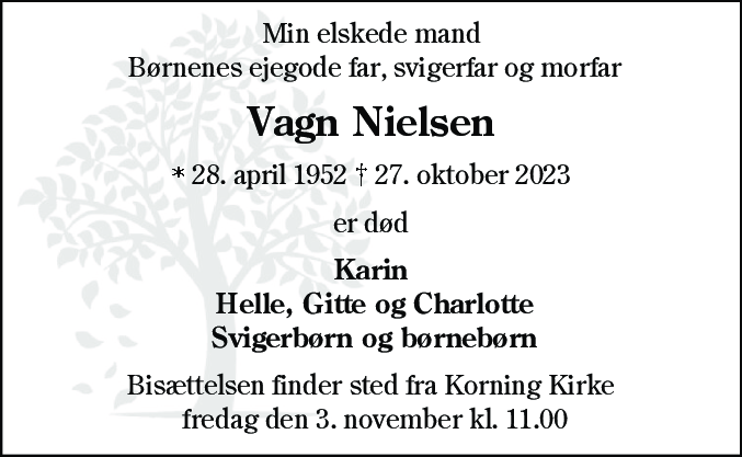 Dødsannonce for Vagn Nielsen